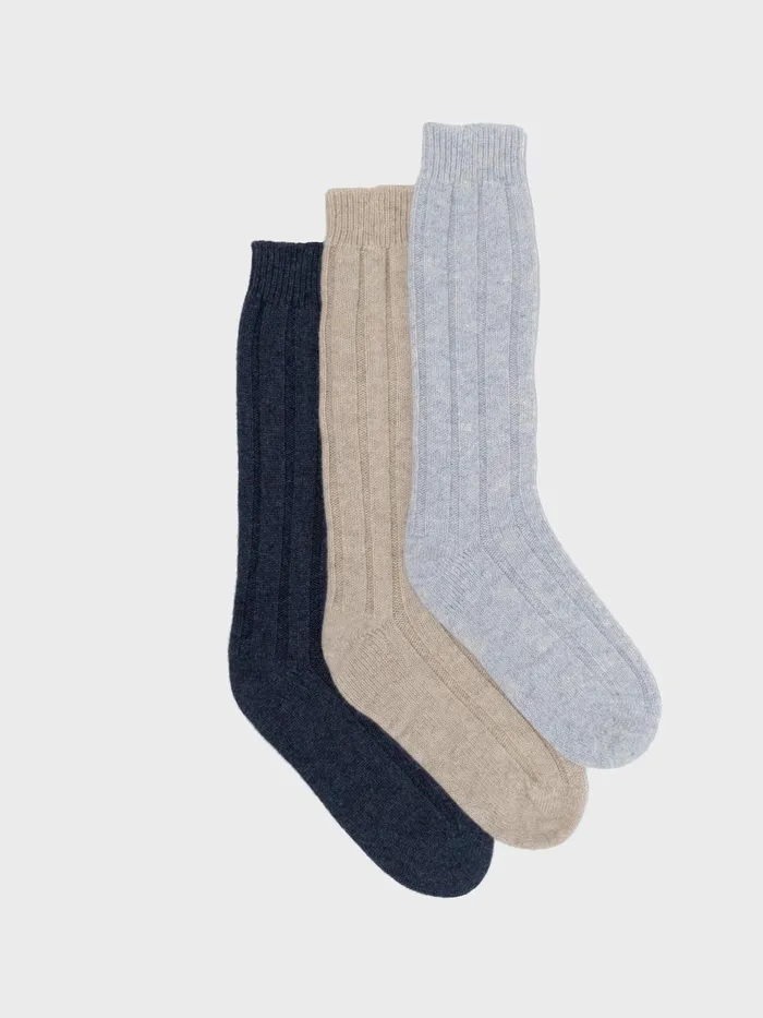 Women Begg X Co Loungewear Snug Sock 3 Pack Denim Feather Grey Natural
