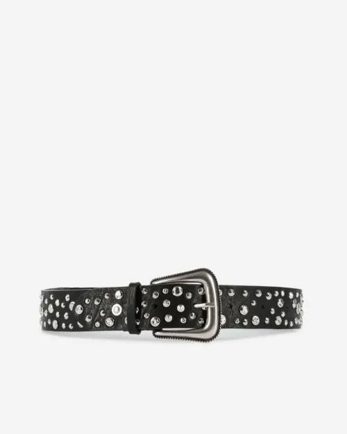Women Belts The Kooples Black Leather Belt With Studs Black