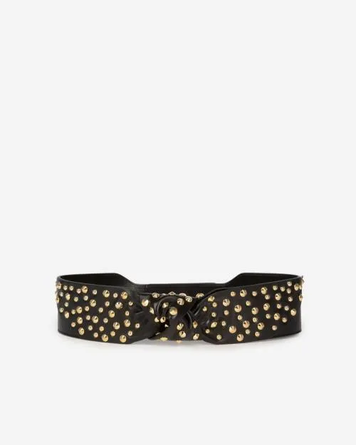Women Belts The Kooples Wide Black Studded Leather Belt Black