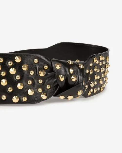 Women Belts The Kooples Wide Black Studded Leather Belt Black