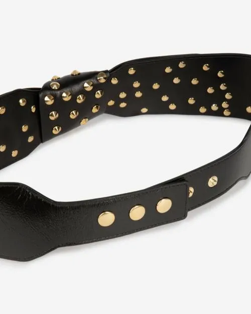 Women Belts The Kooples Wide Black Studded Leather Belt Black