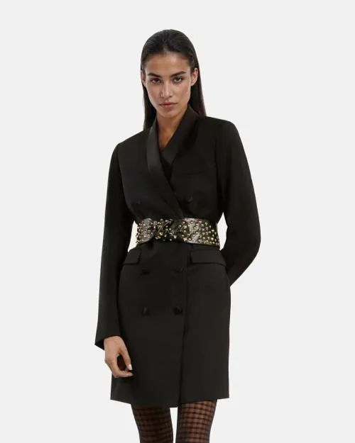 Women Belts The Kooples Wide Black Studded Leather Belt Black