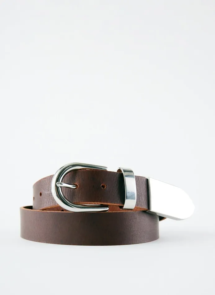 Women Belts Tibi Carlos Leather Belt Dark Brown