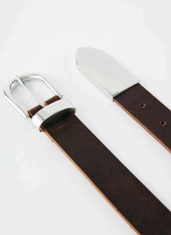 Women Belts Tibi Carlos Leather Belt Dark Brown
