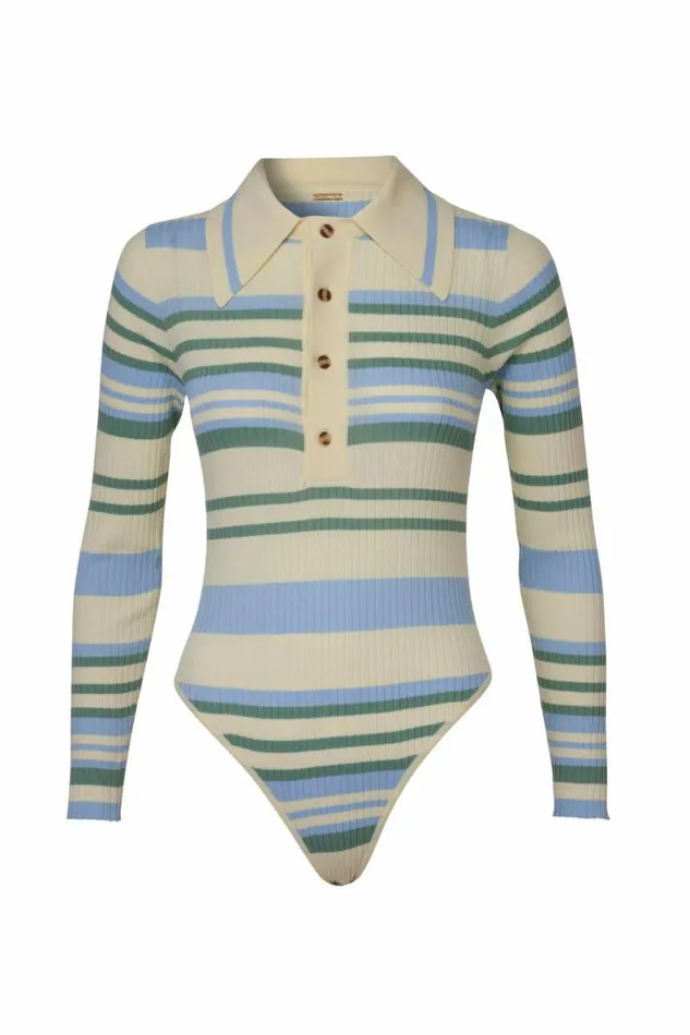 Women Bodysuits DODO BAR OR Penny Bodysuit Light Yellow Blue Combo 1