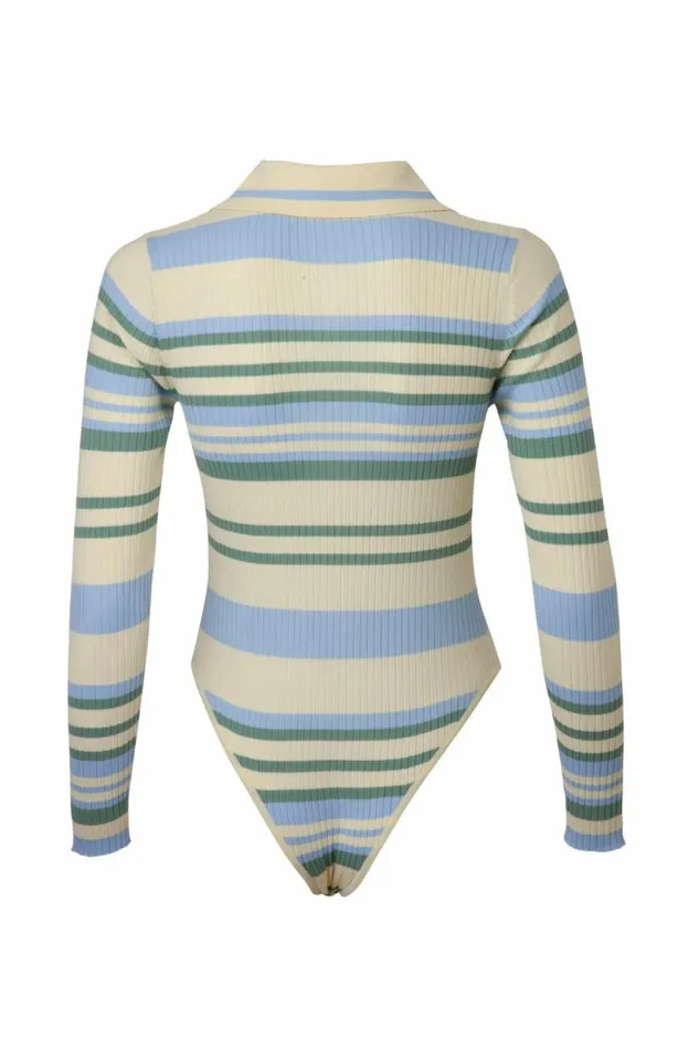 Women Bodysuits DODO BAR OR Penny Bodysuit Light Yellow Blue Combo 1