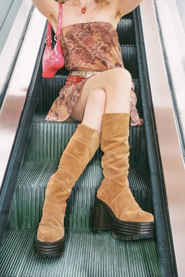Women Boot Jeffrey Campbell CHERRYPIE Tan Oiled Suede