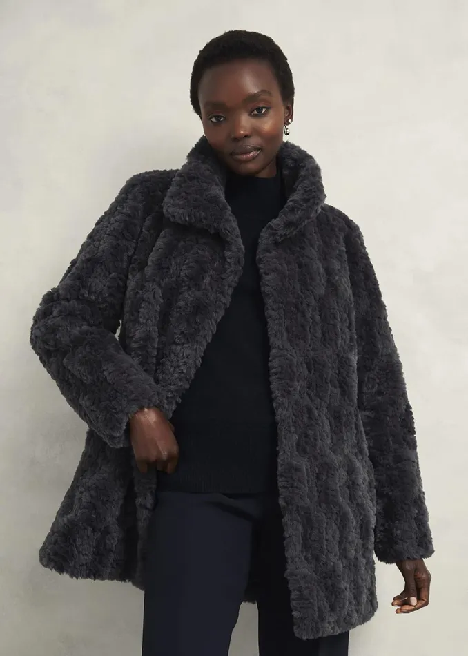 Women Briony Faux Fur Coat Dark Charcoal Hobbs Coats and Jackets