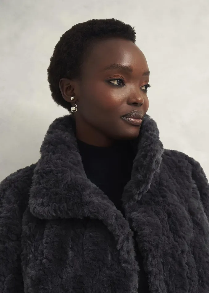 Women Briony Faux Fur Coat Dark Charcoal Hobbs Coats and Jackets