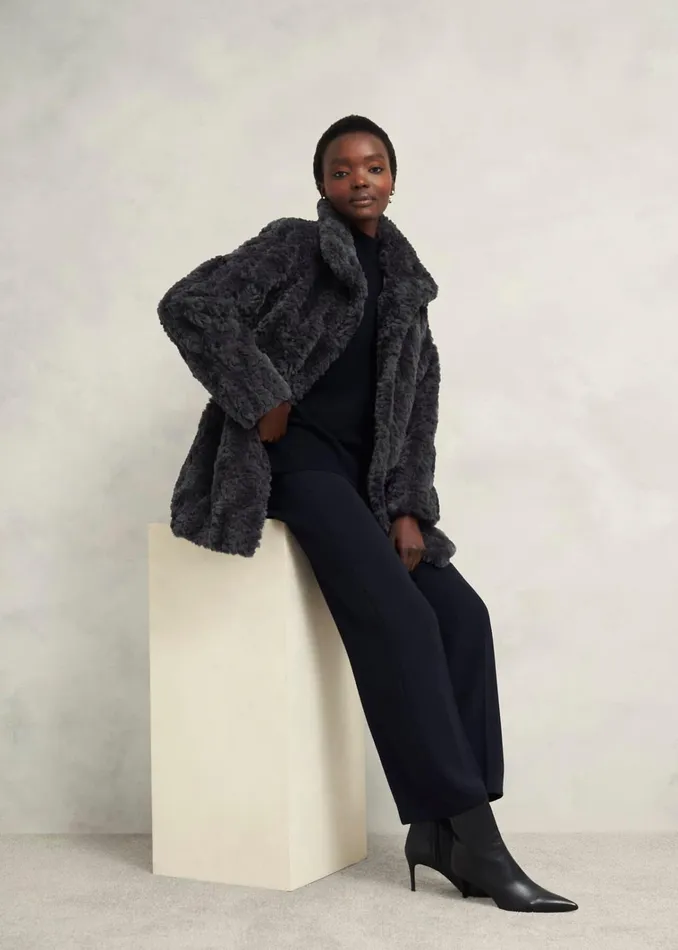 Women Briony Faux Fur Coat Dark Charcoal Hobbs Coats and Jackets