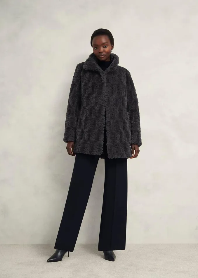 Women Briony Faux Fur Coat Dark Charcoal Hobbs Coats and Jackets