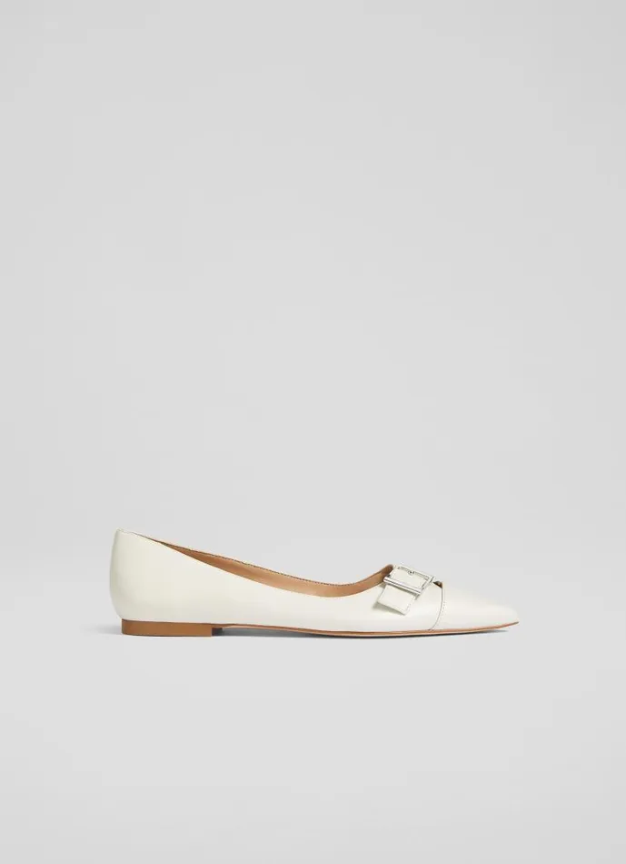 Women Brynn White Leather BuckleDetail Flats Off White LKBennett Flats