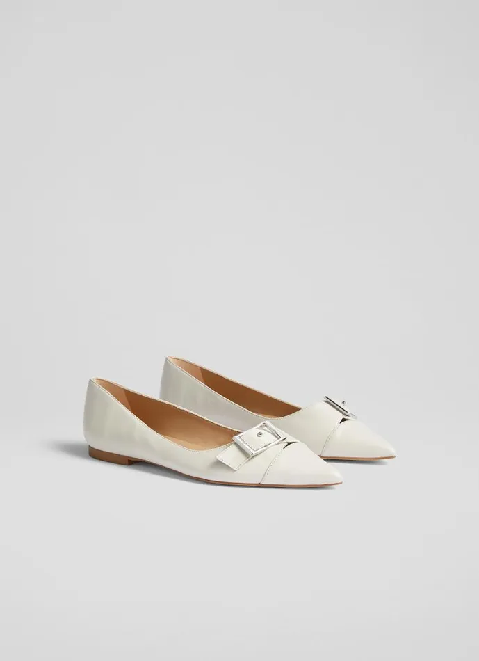 Women Brynn White Leather BuckleDetail Flats Off White LKBennett Flats Women Brynn White Leather BuckleDetail Flats Off White LKBennett Flats