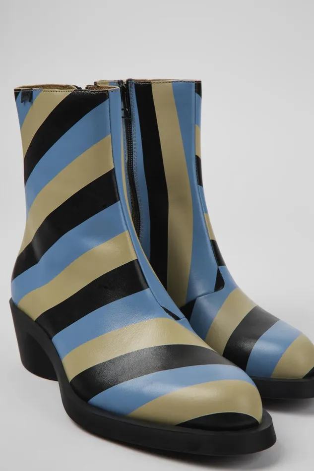 Women Camper Ankle Boots Bonnie Multicolored Striped Leather Boots