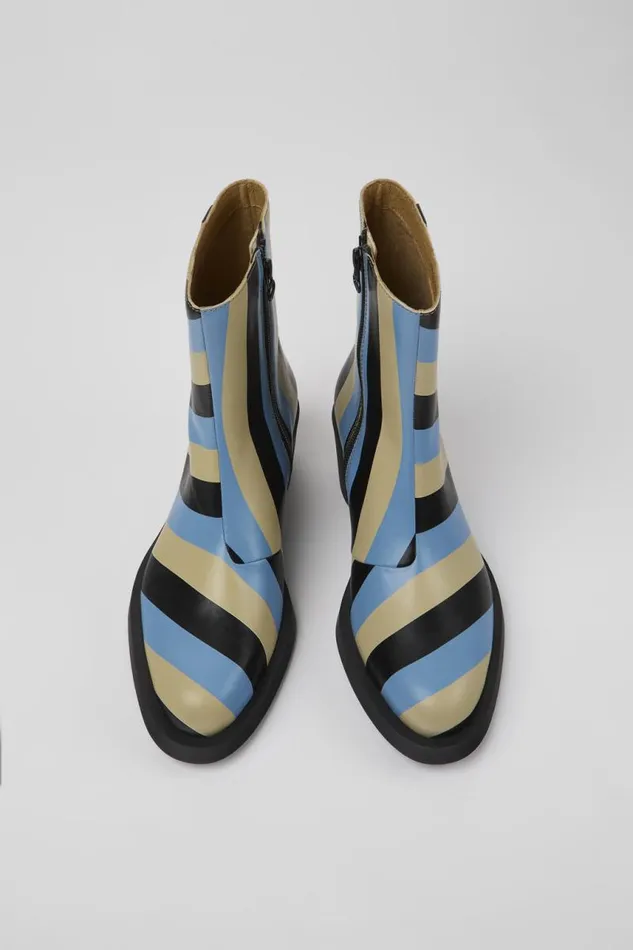 Women Camper Ankle Boots Bonnie Multicolored Striped Leather Boots Women Camper Ankle Boots Bonnie Multicolored Striped Leather Boots