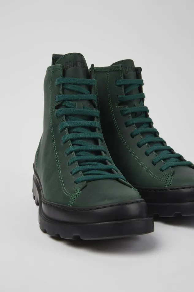 Women Camper Ankle Boots Brutus Green Nubuck Laceup Boots