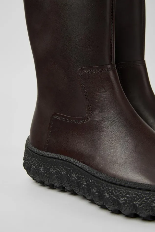 Women Camper Ankle Boots Ground MICHELIN Dark Brown Leather Boots