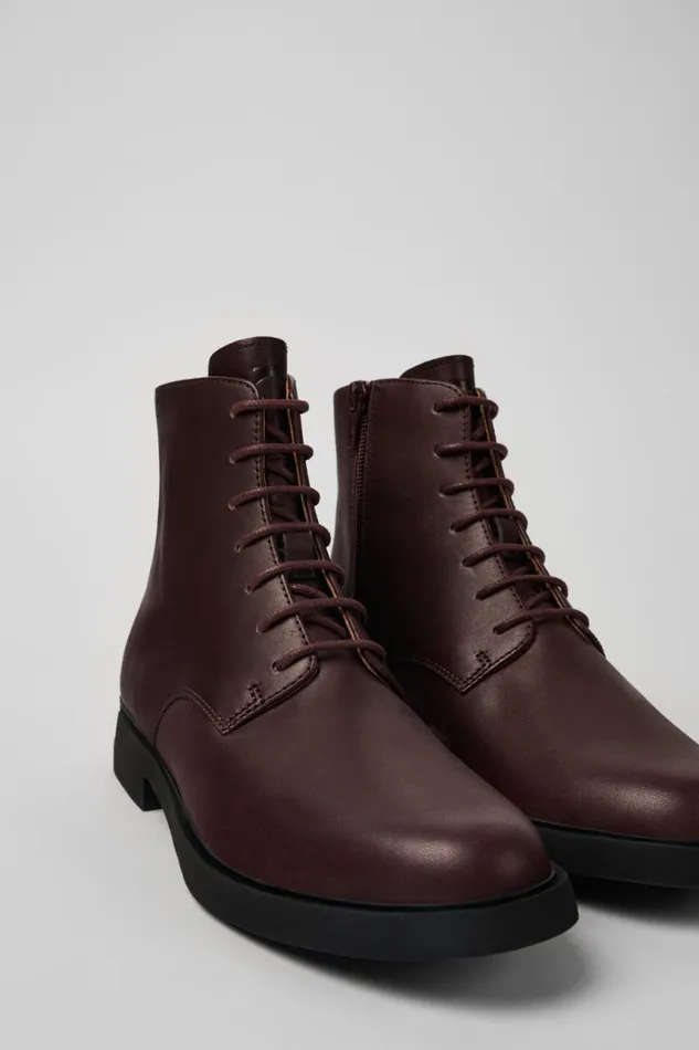 Women Camper Ankle Boots Iman Burgundy Leather Laceup Boots