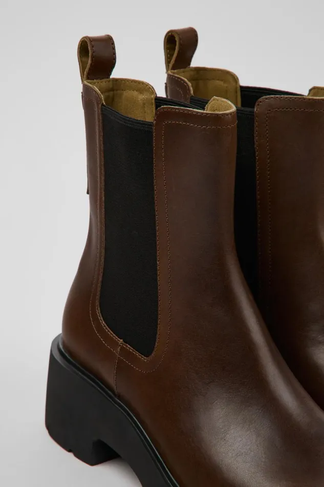 Women Camper Ankle Boots Milah Brown Leather Chelsea Boots