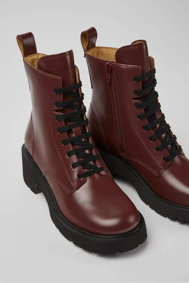 Women Camper Ankle Boots Milah Burgundy Laceup Boots