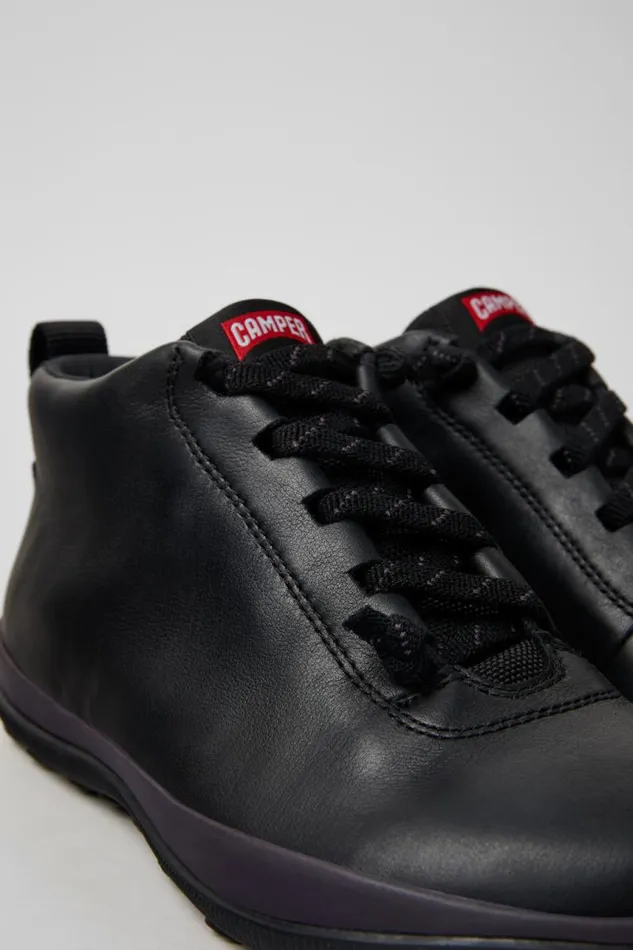 Women Camper Ankle Boots Peu Pista GORETEX Black Leather And Textile Ankle Boots