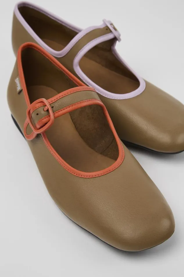 Women Camper Ballerinas Twins Brown Leather Ballerinas