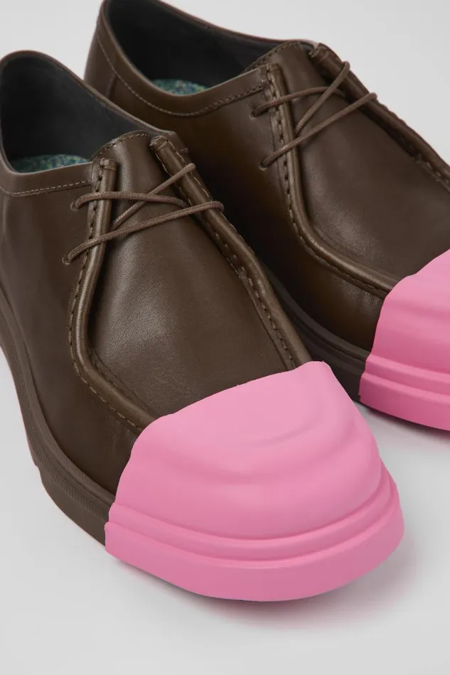 Women Camper Flat Shoes Junction Brown Leather Shoes