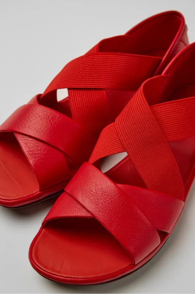 Women Camper Flat Shoes Right Red Leather Sandals