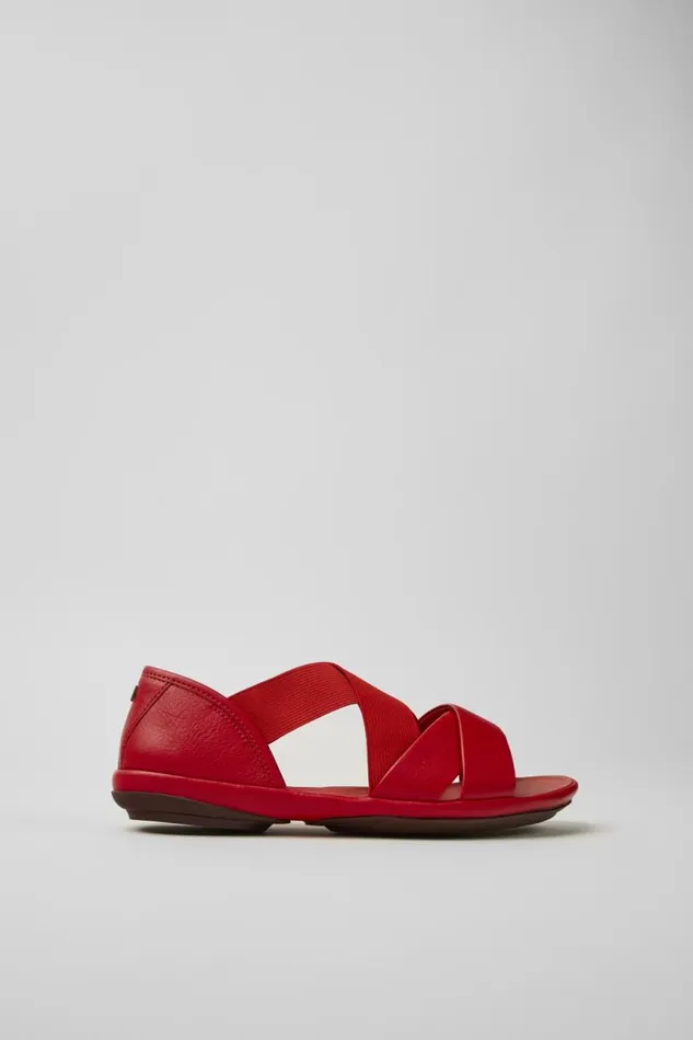 Women Camper Flat Shoes Right Red Leather Sandals