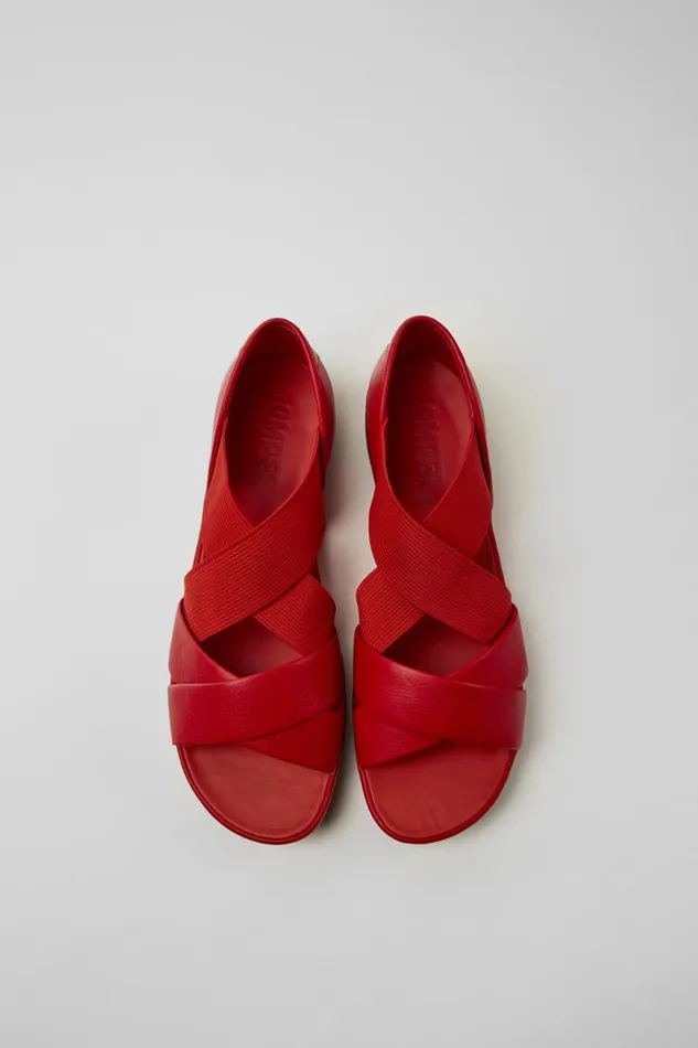Women Camper Flat Shoes Right Red Leather Sandals