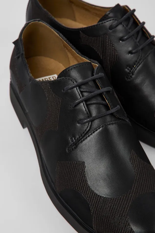 Women Camper Flat Shoes Twins Black Leather Shoes