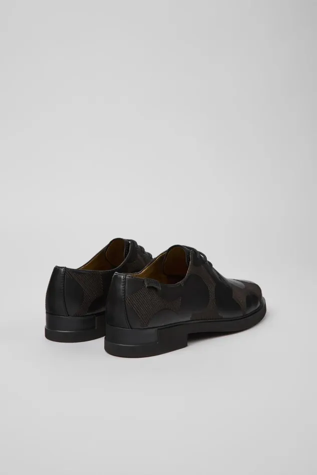 Women Camper Flat Shoes Twins Black Leather Shoes