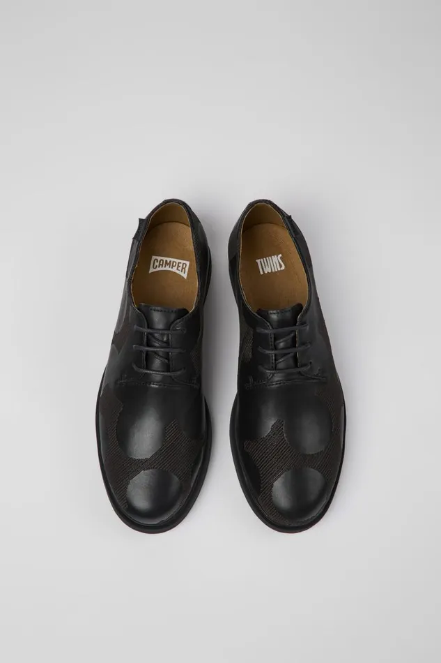 Women Camper Flat Shoes Twins Black Leather Shoes