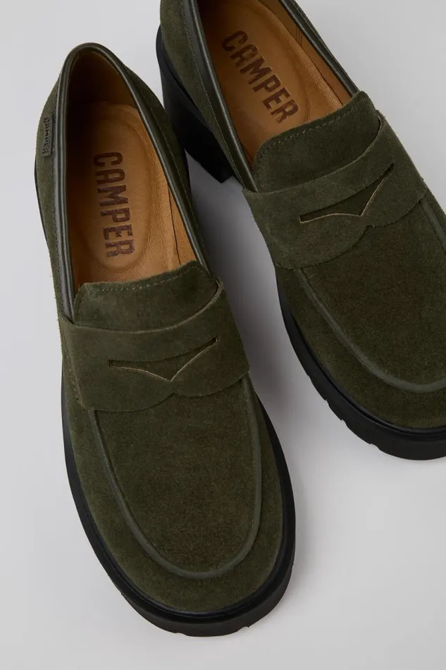 Women Camper Formal Shoes Milah Green Nubuck Loafers
