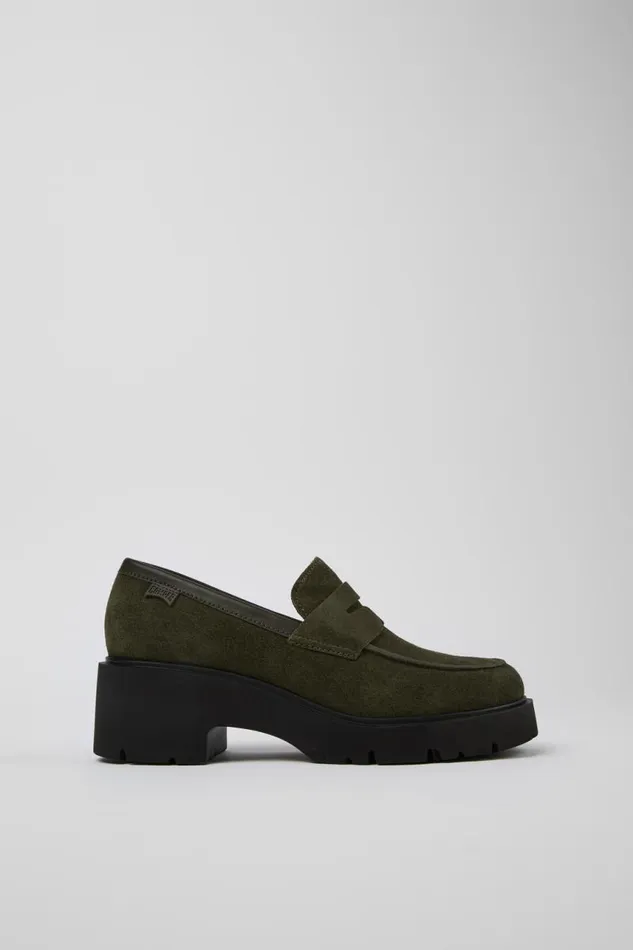 Women Camper Formal Shoes Milah Green Nubuck Loafers