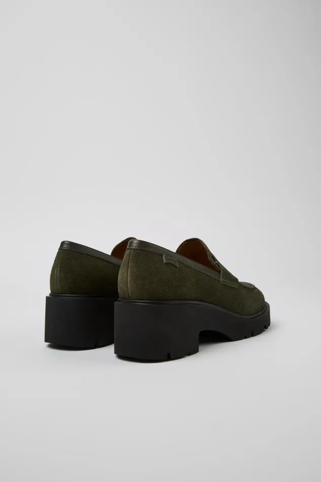 Women Camper Formal Shoes Milah Green Nubuck Loafers