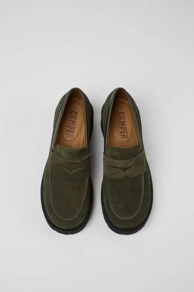 Women Camper Formal Shoes Milah Green Nubuck Loafers