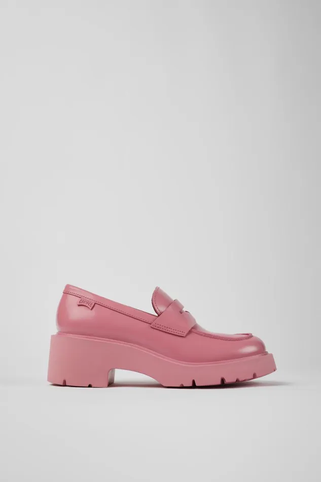Women Camper Formal Shoes Milah Pink Leather Loafers Women Camper Formal Shoes Milah Pink Leather Loafers