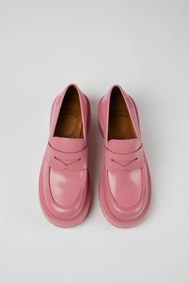 Women Camper Formal Shoes Milah Pink Leather Loafers Women Camper Formal Shoes Milah Pink Leather Loafers