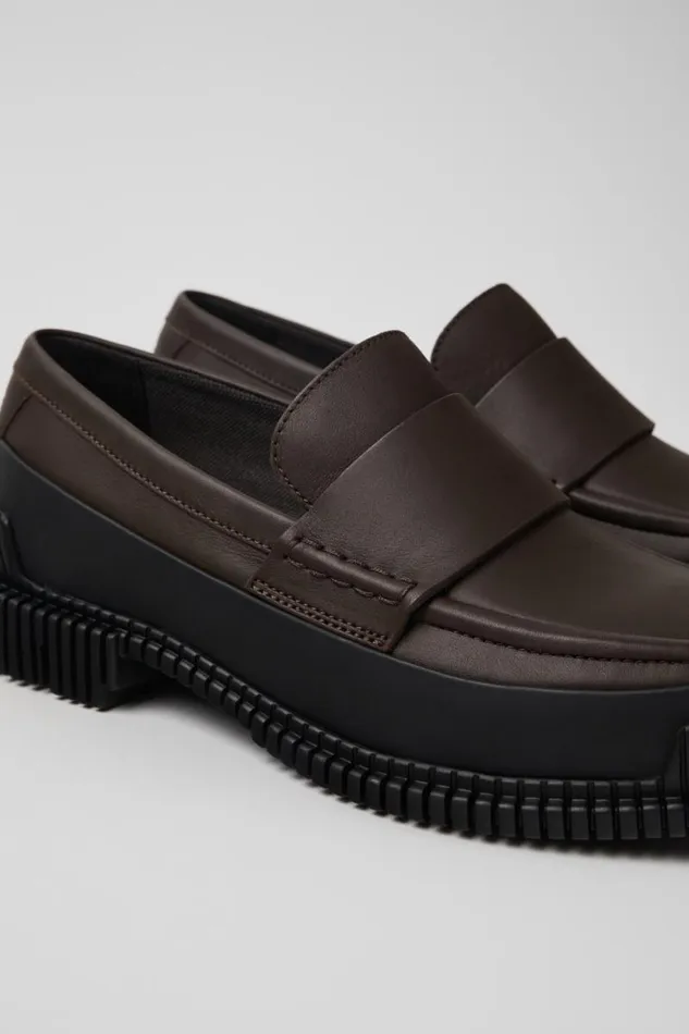 Women Camper Formal Shoes Pix Brown And Black Leather Loafer