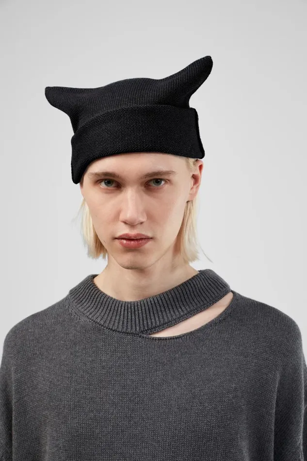 Women Camper Knit Knit Hat Black Melange Knit Hat One Size