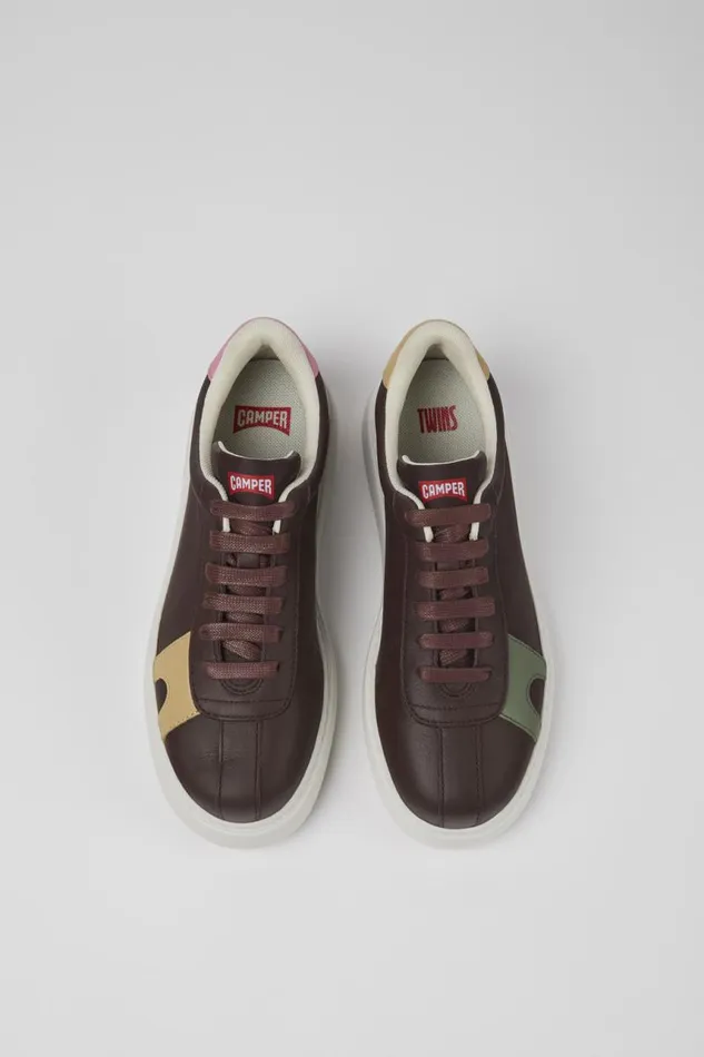 Women Camper Sneakers Twins Brown Leather And Nubuck Sneakers