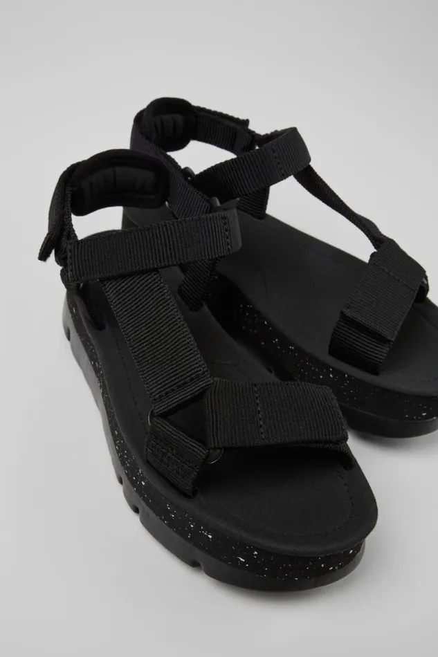 Women Camper Wedges Oruga Up Black Recycled PET Sandals
