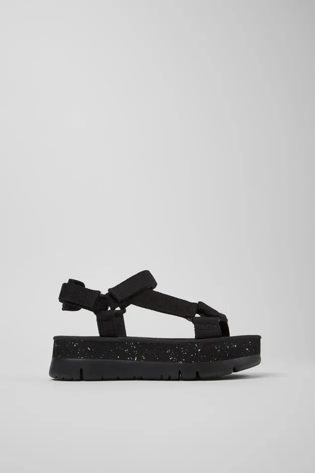 Women Camper Wedges Oruga Up Black Recycled PET Sandals Women Camper Wedges Oruga Up Black Recycled PET Sandals