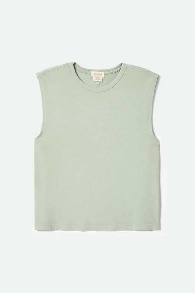 Women Carefree Organic Garment Dyed Muscle Tank Sage Green Brixton Tops