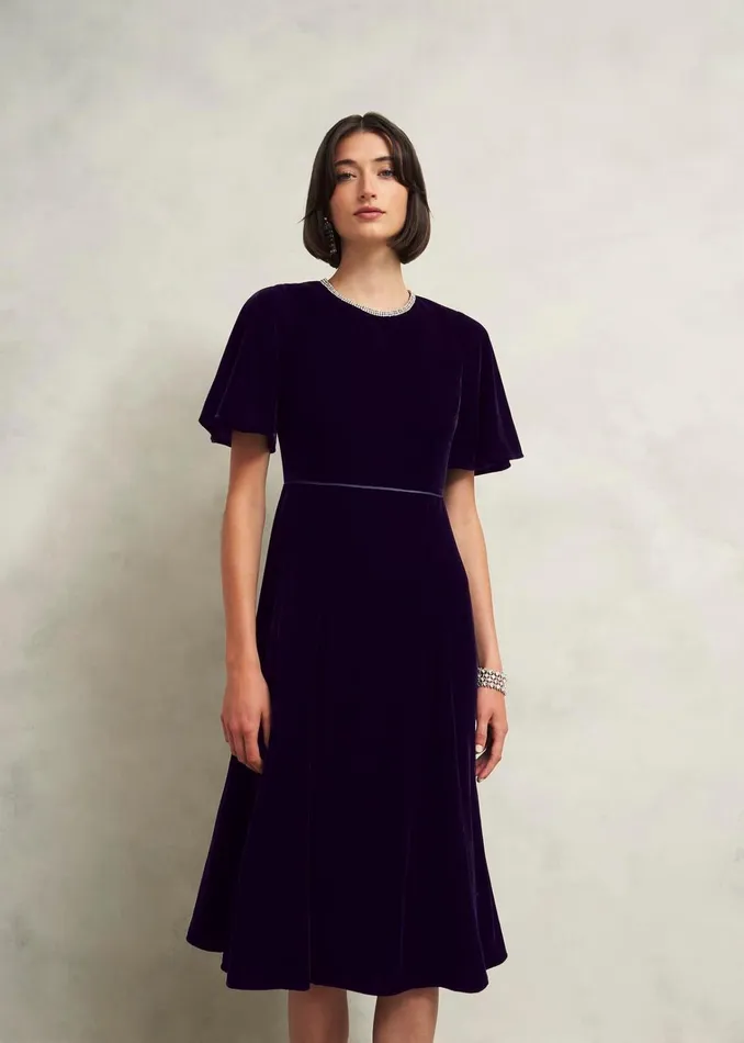 Women Catalina Velvet Dress Midnight Navy Hobbs Dresses and Jumpsuits