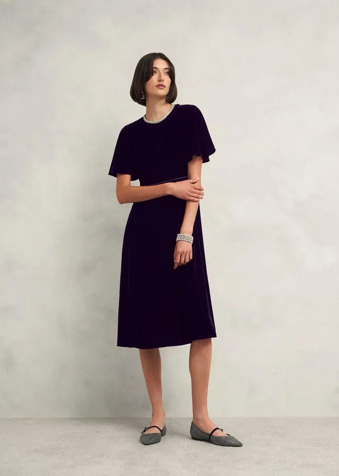 Women Catalina Velvet Dress Midnight Navy Hobbs Dresses and Jumpsuits