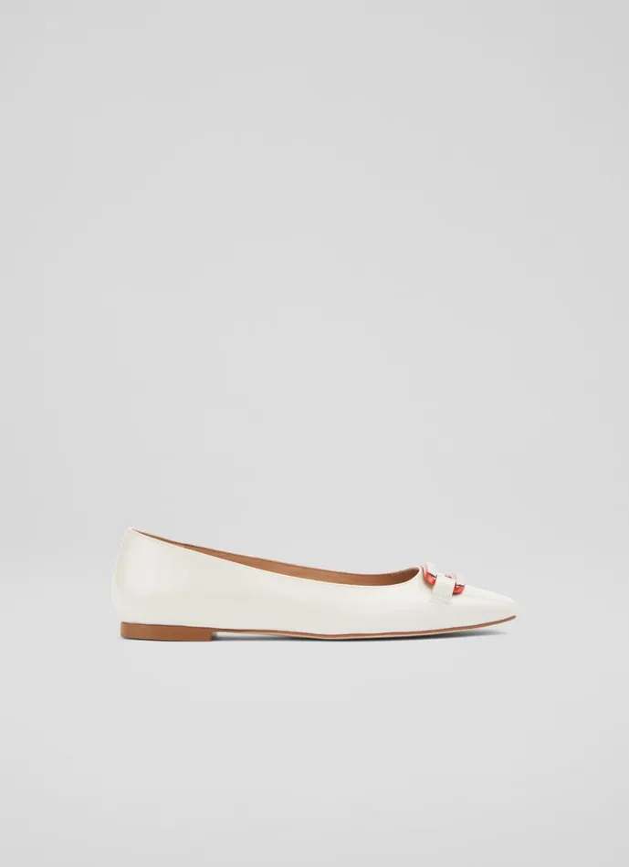 Women Cayden Cream Patent Leather Silver Bar Flats Cream LKBennett Flats