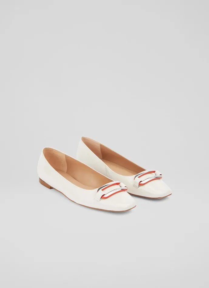 Women Cayden Cream Patent Leather Silver Bar Flats Cream LKBennett Flats Women Cayden Cream Patent Leather Silver Bar Flats Cream LKBennett Flats