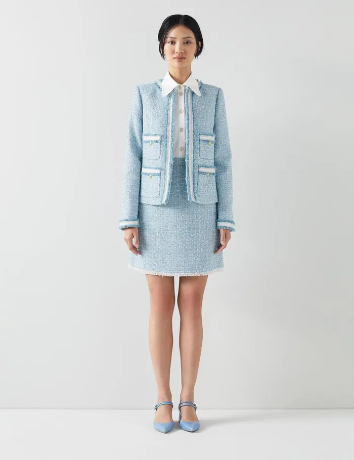 Women Charlie Blue Tweed Trim Jacket Blue Cream LKBennett Coats and Jackets Women Charlie Blue Tweed Trim Jacket Blue Cream LKBennett Coats and Jackets